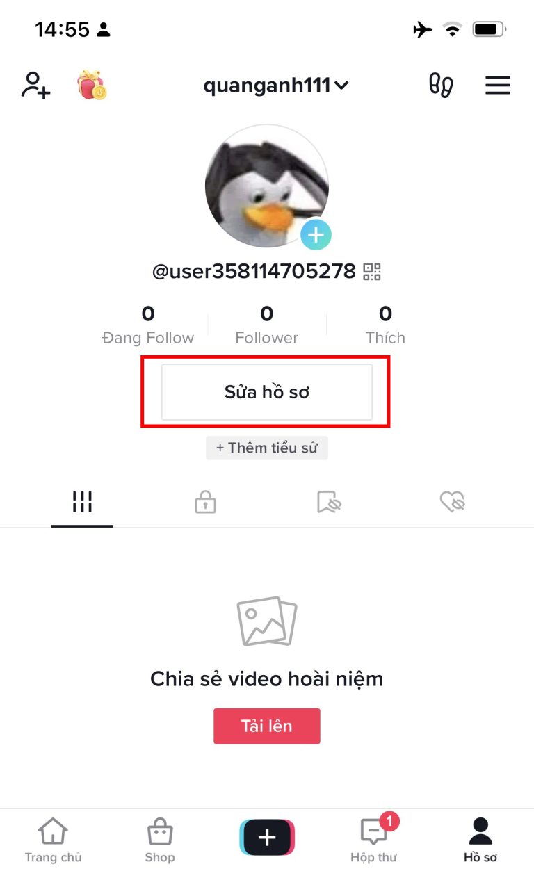 Chọn mục sửa hồ sơ tại màn hình hiển thị