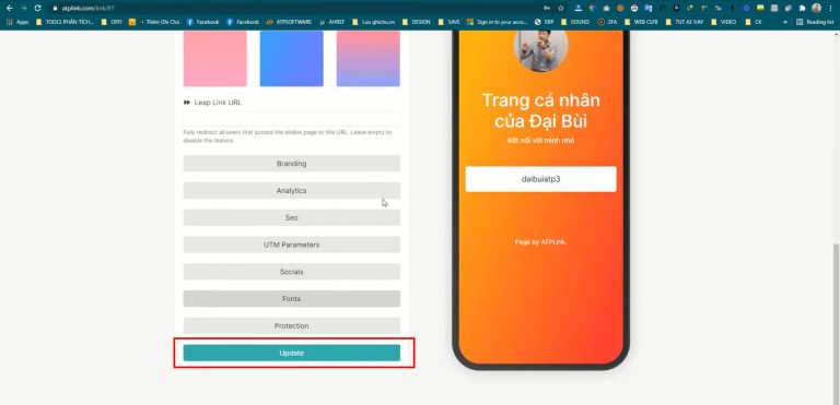 Sau khi nhập toàn bộ thông tin nhấn vào phần Update