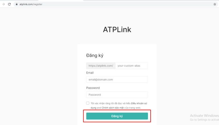 Tạo tài khoản để đăng nhập vào ATP Link