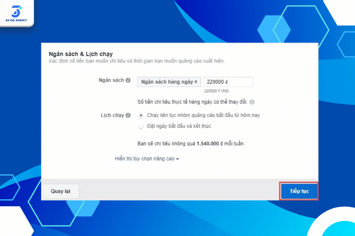 Giao diện trước khi lên chiến dịch quảng cáo