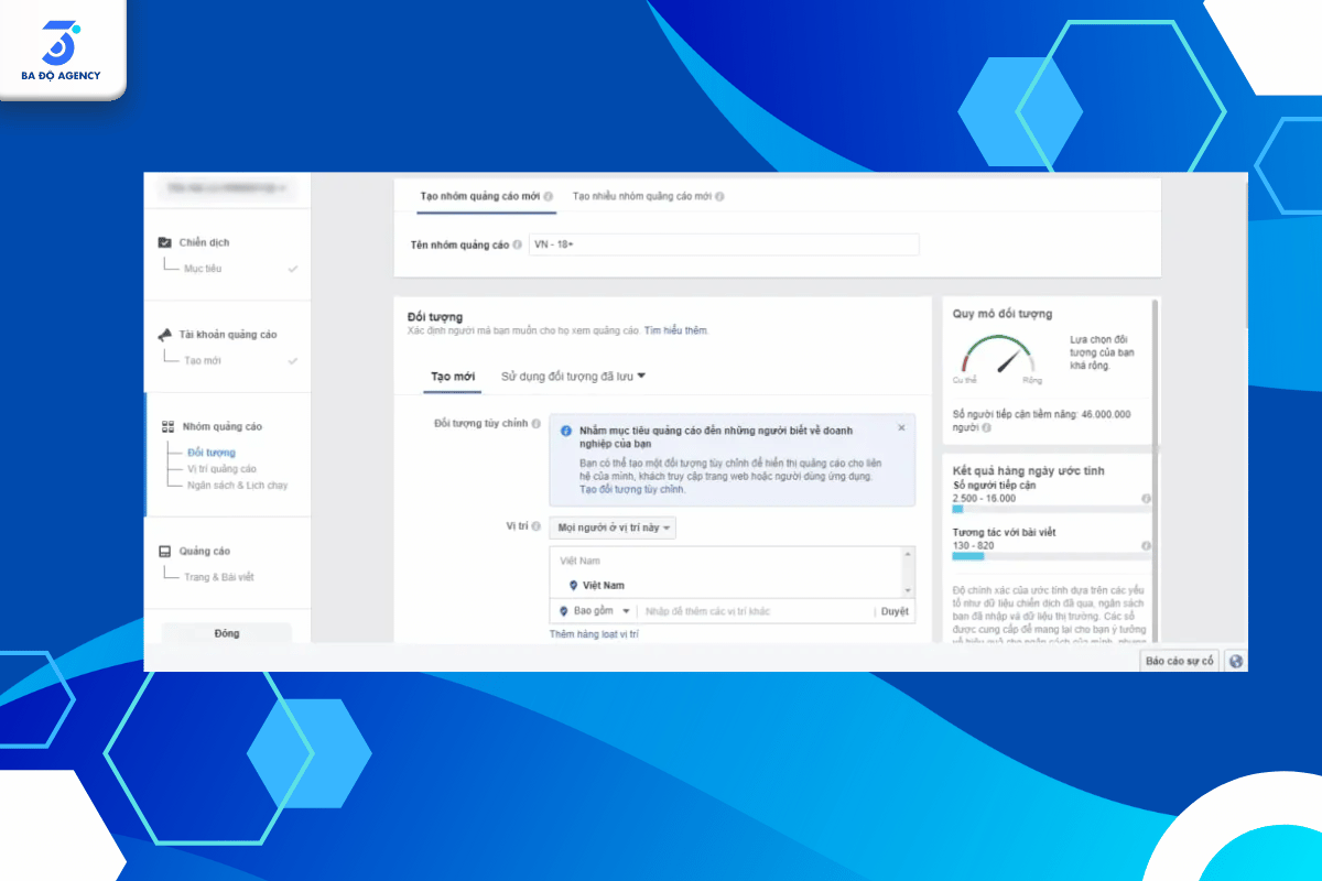 Thiết lập đối tượng mục tiêu quảng cáo Facebook (Targeting)