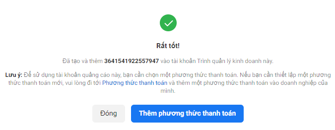 Sếp chọn Tài khoản BM của mình và chọn cấp quyền cao nhất là Truy cập quản trị để có thể quản lý tài khoản quảng cáo