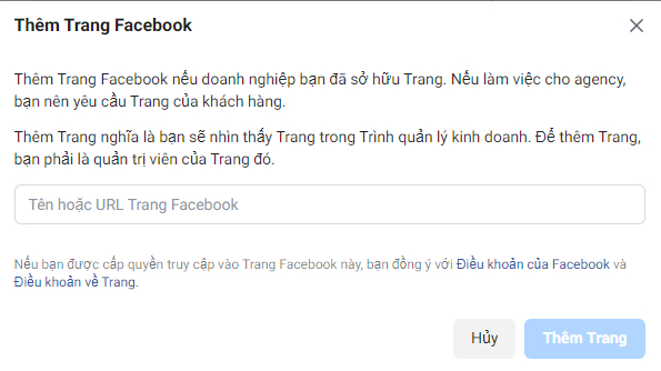 Sếp điền link Fanpage sau đó chọn vào mục Thêm Trang
