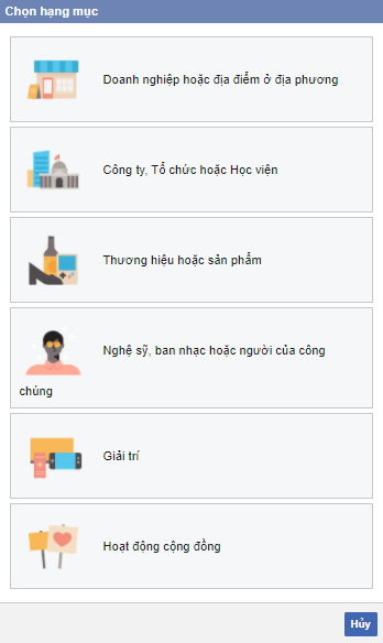 Sếp thực hiện chọn danh mục Page cho phù hợp
