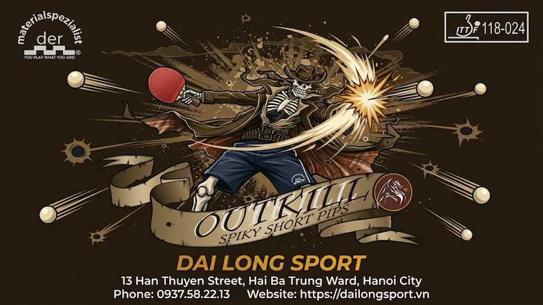 Mặt vợt bóng bàn Outkill (gai ngắn / short pips) của thương hiệu Der Materialspezialist (Đức)