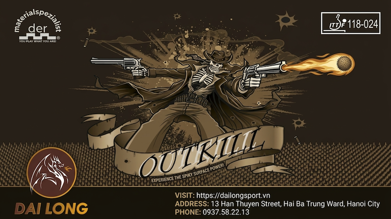 Mặt vợt bóng bàn Outkill (gai ngắn / short pips) của thương hiệu Der Materialspezialist (Đức)