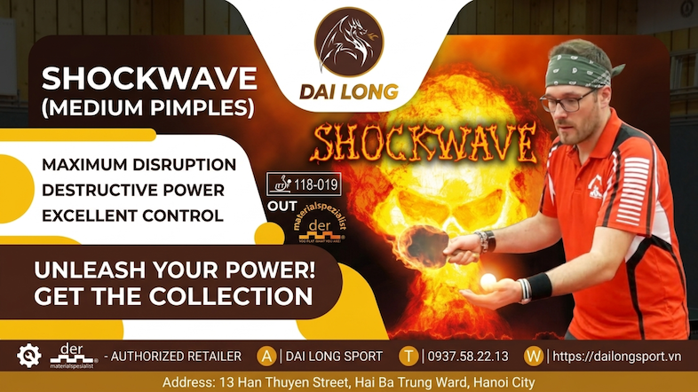 Mặt Vợt Bóng Bàn Shockwave (Gai Trung) Của Thương Hiệu Der-Materialspezialist (2026)