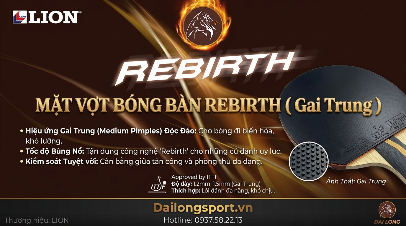 Mặt Vợt Bóng Bàn Lion Rebirth (Gai Trung)