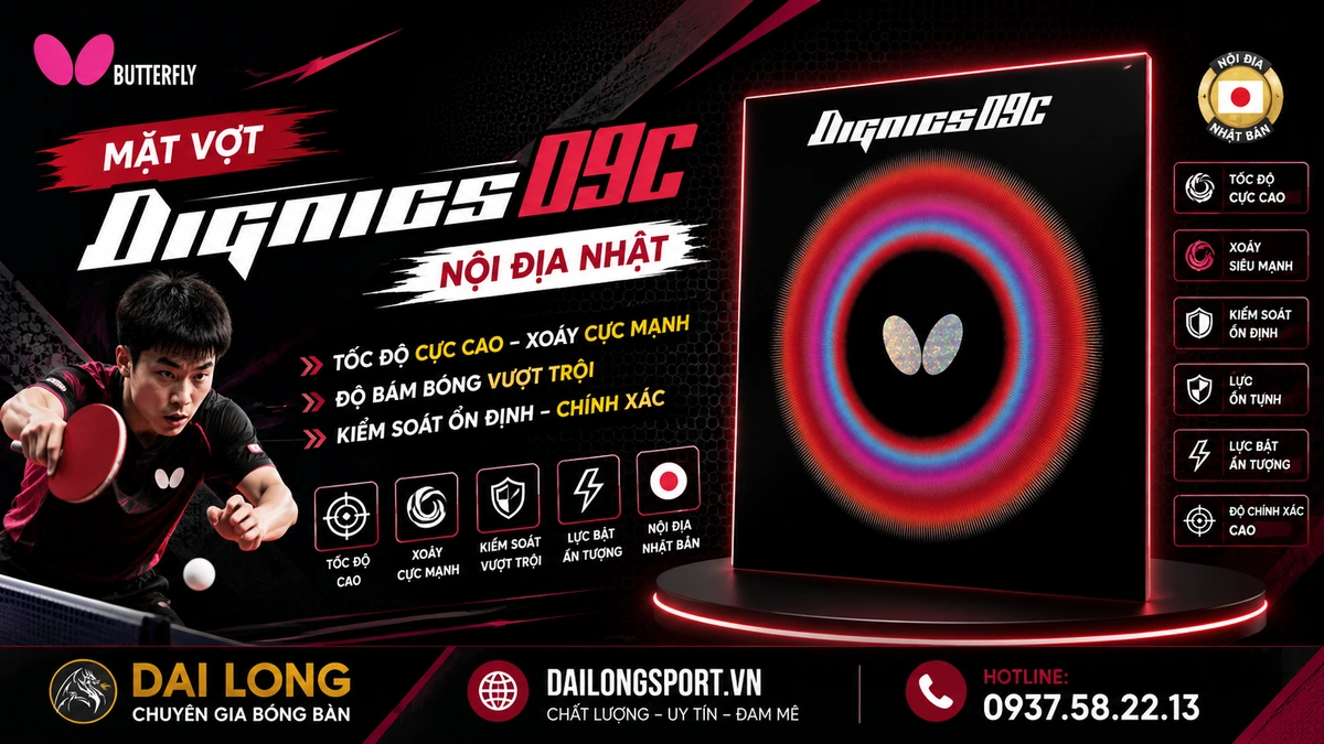 Đánh Giá Chi Tiết Mặt Vợt Bóng Bàn Butterfly Dignics 09C Nội Địa Nhật: Sự Lai Tạo Hoàn Hảo Giữa Lối Đánh Trung Quốc & Công Nghệ Nhật Bản