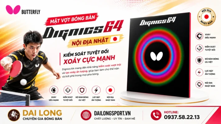 Đánh Giá Chi Tiết Mặt Vợt Bóng Bàn Butterfly Dignics 64 Nội Địa Nhật: Thống Trị Tốc Độ Kỷ Nguyên Bóng Nhựa ABS