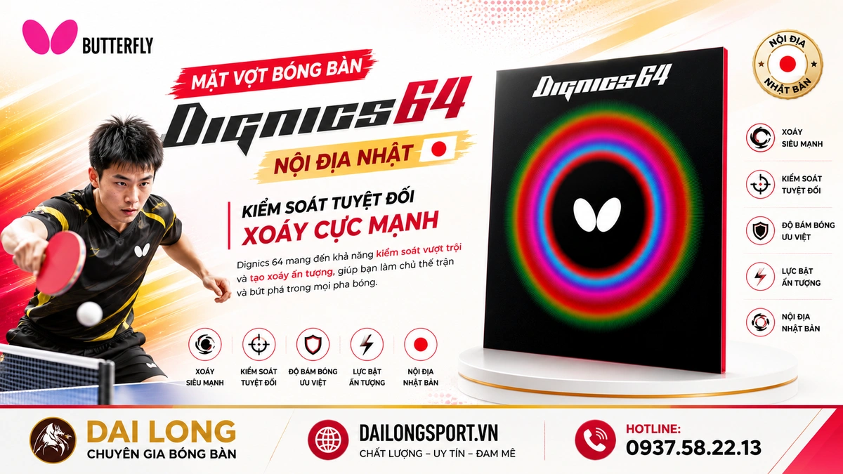 Đánh Giá Chi Tiết Mặt Vợt Bóng Bàn Butterfly Dignics 64 Nội Địa Nhật: Thống Trị Tốc Độ Kỷ Nguyên Bóng Nhựa ABS