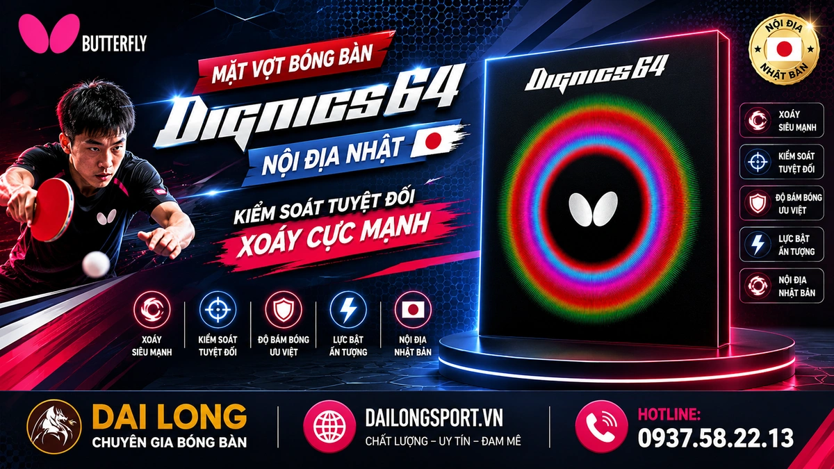 Đánh Giá Chi Tiết Mặt Vợt Bóng Bàn Butterfly Dignics 64 Nội Địa Nhật: Thống Trị Tốc Độ Kỷ Nguyên Bóng Nhựa ABS