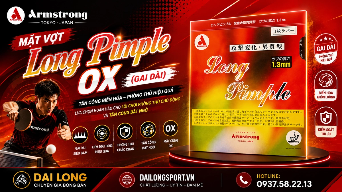 Đánh Giá Chi Tiết Mặt Vợt Bóng Bàn Armstrong Long Pimple OX – “Ác Mộng” Của Những Tay Vợt Giật Topspin