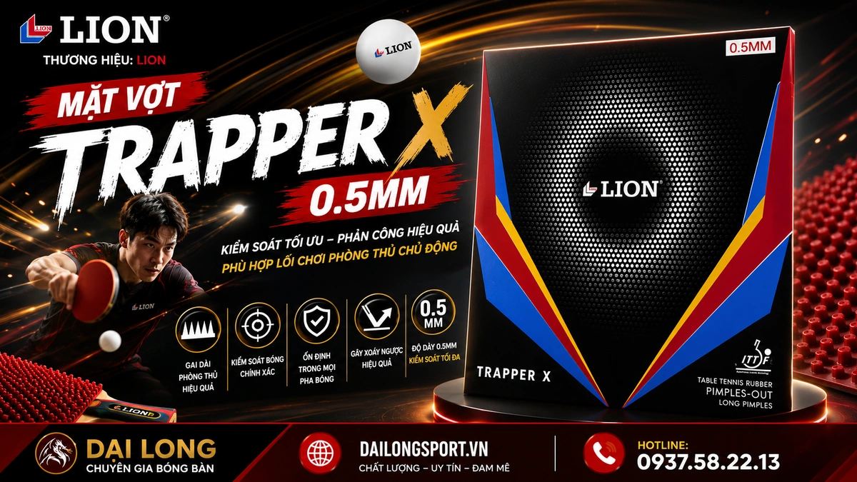 Đánh Giá Chi Tiết Mặt Vợt Bóng Bàn Lion Trapper X 0.5mm – Kỷ Nguyên Mới Của Lối Chơi Gai Dài Công Thủ Toàn Diện