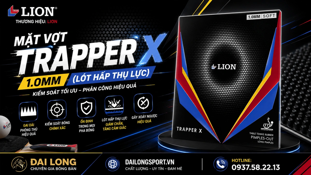 Đánh Giá Chi Tiết Mặt Vợt Bóng Bàn Lion Trapper X 1.0mm (Lót Hấp Thụ Lực) – "Bức Tường Bông Gòn" Triệt Tiêu Mọi Uy Lực Tấn Công