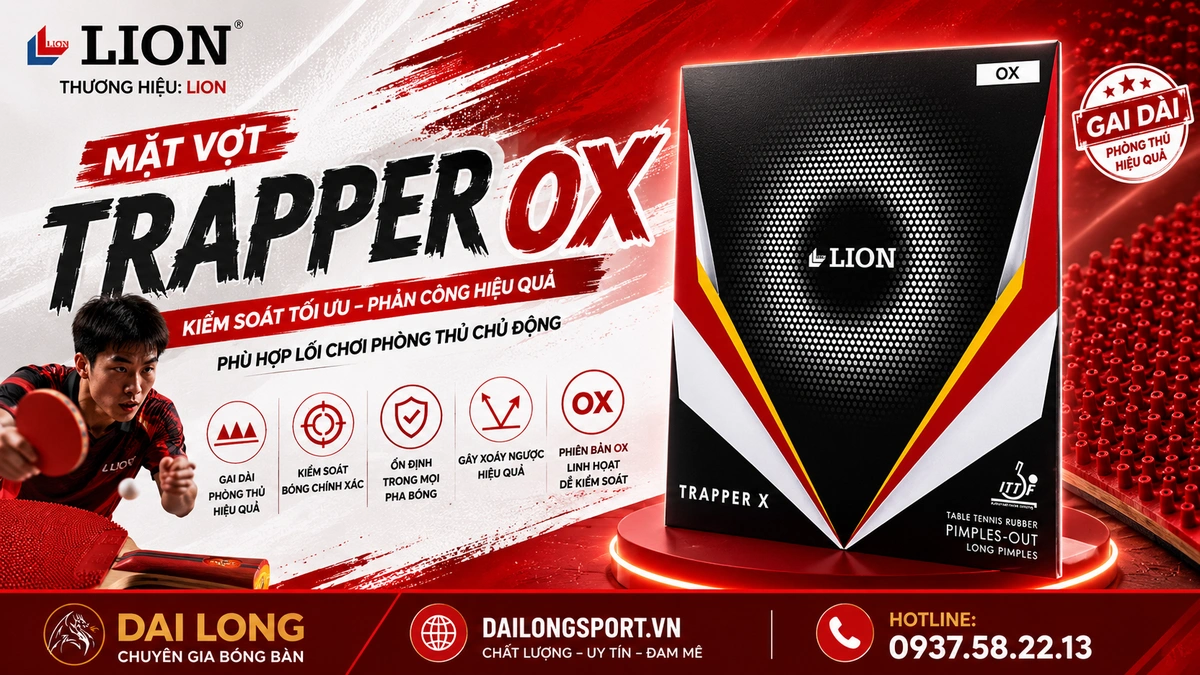 Đánh Giá Chi Tiết Mặt Vợt Bóng Bàn Lion Trapper X (OX) – Kỷ Nguyên Mới Của Lối Chơi Gai Dài Tấn Công Dữ Dội
