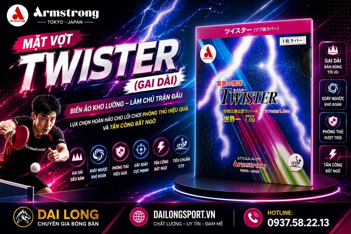 Đánh Giá Chi Tiết Mặt Vợt Bóng Bàn Armstrong Twister OX – “Quái Vật Gai Dài” Gây Ám Ảnh Với Độ Dị Và Phản Xoáy Khó Tin