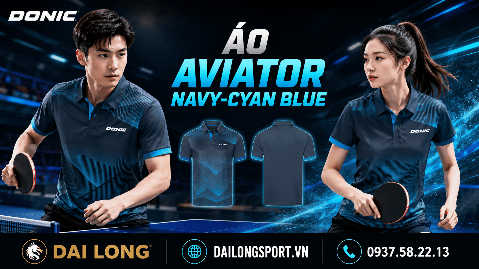 Áo bóng bàn Áo Aviator navy-cyan blue
