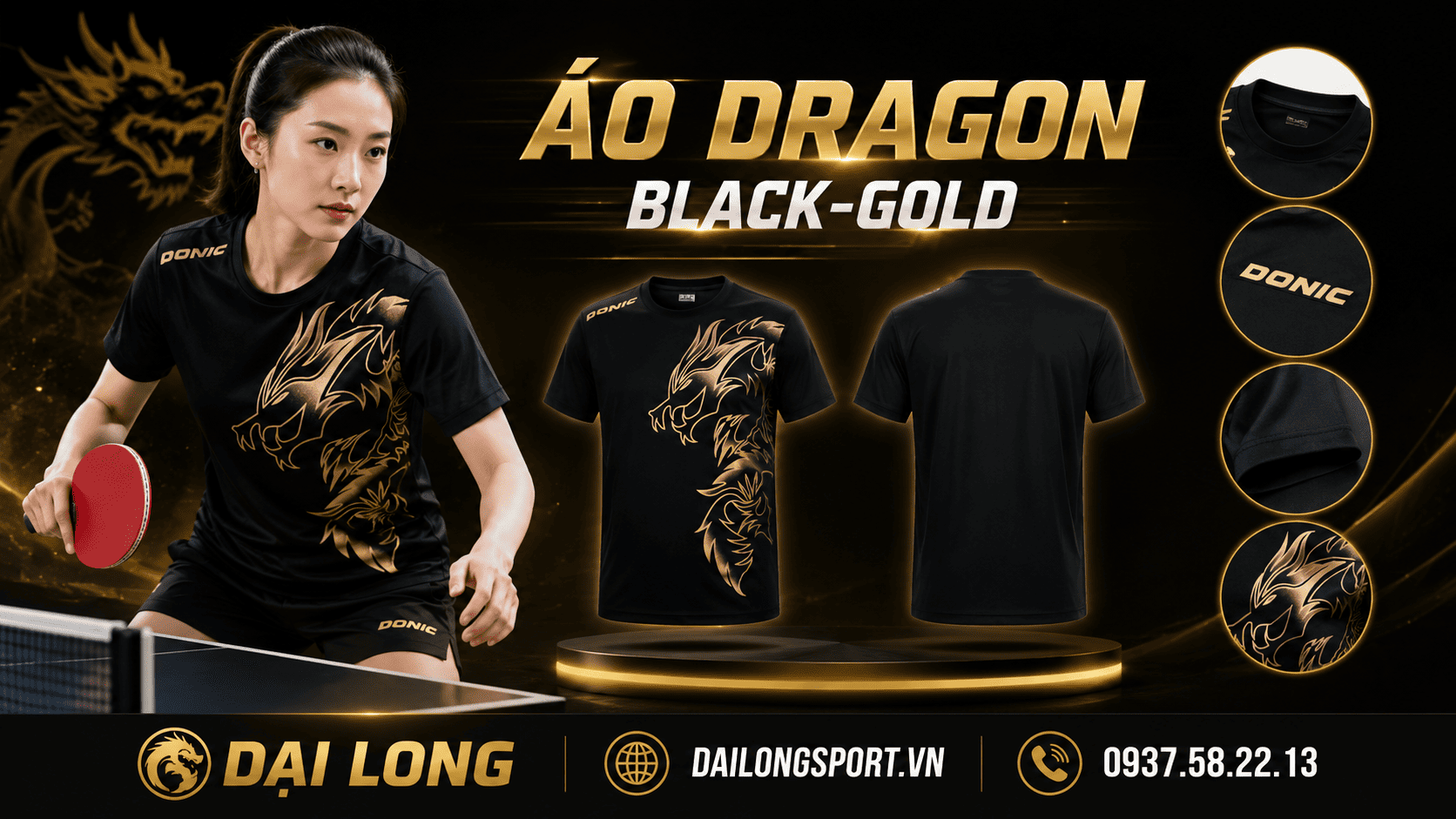 Áo bóng bàn Áo Dragon Black-gold