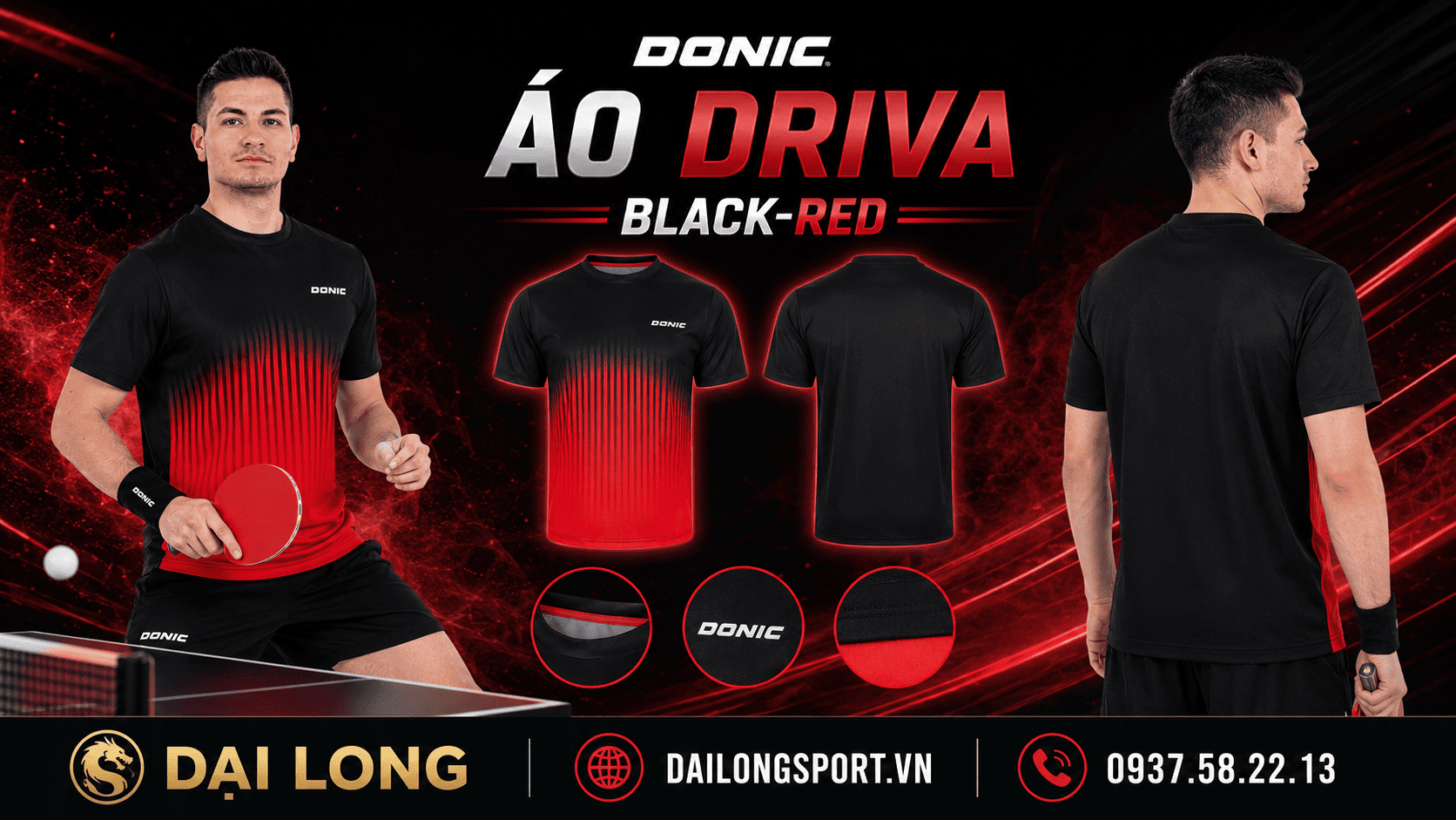Áo bóng bàn Driva Black-Red