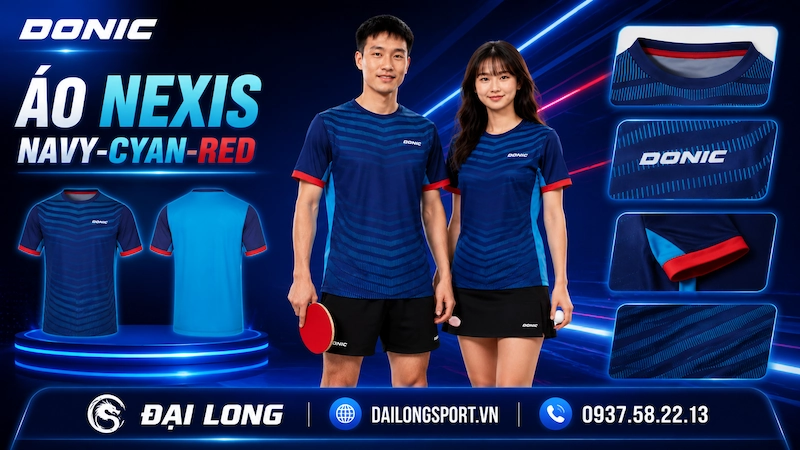Áo Nexis Navy-Cyan-Red