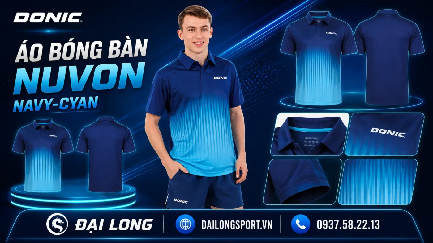 Áo bóng bàn Nuvon Navy-Cyan