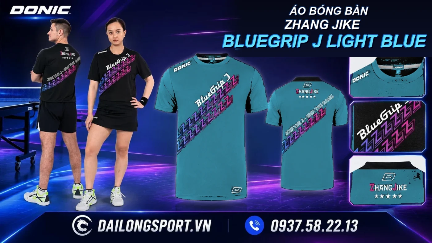 Áo bóng bàn Zhang Jike Bluegrip J light blue chính hãng DONIC