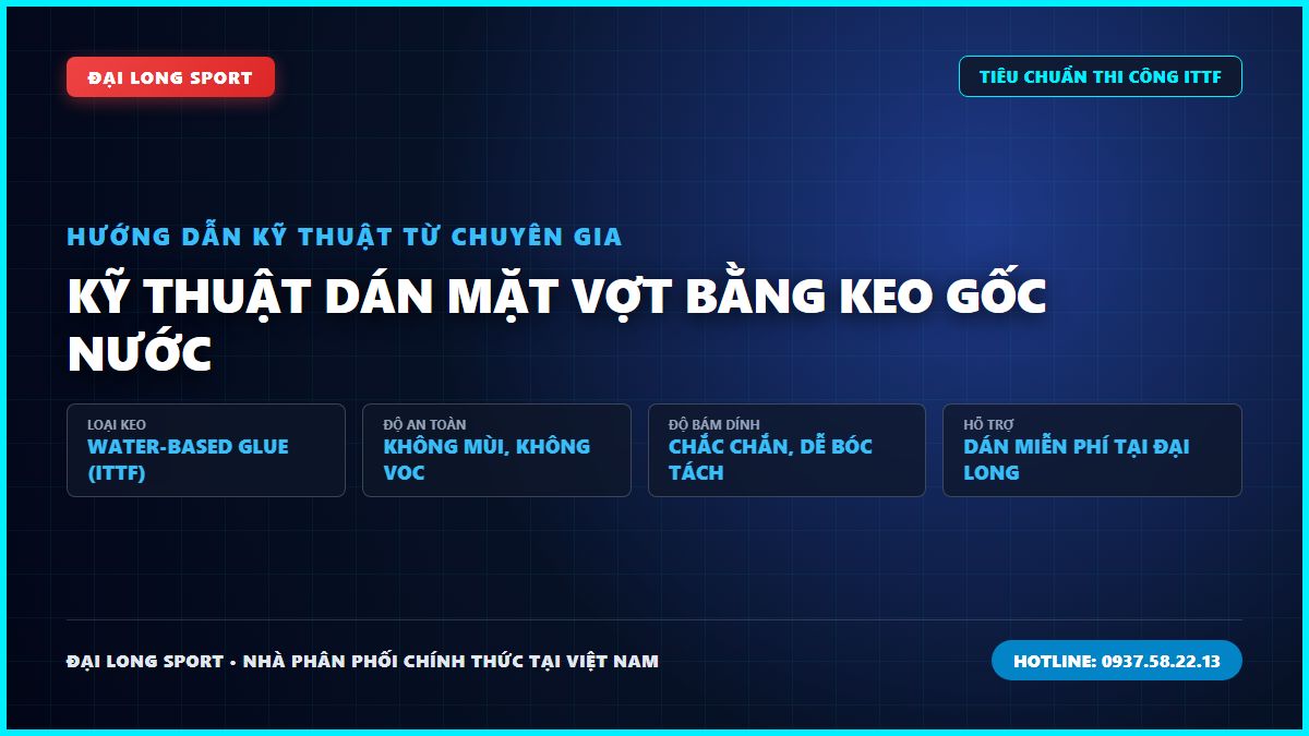 KỸ THUẬT DÁN MẶT VỢT BẰNG KEO GỐC NƯỚC