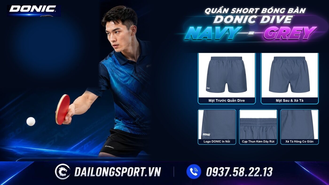 Quần short bóng bàn DONIC Dive Navy Grey chính hãng