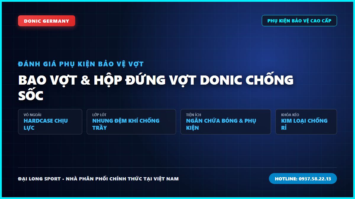 BAO VỢT & HỘP ĐỨNG VỢT DONIC CHỐNG SỐC