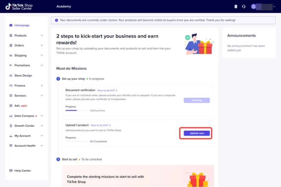 Bước 2 - Tải lên 1 sản phẩm lên TikTok Shop: