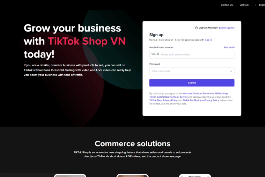 Cách 2 - Đăng ký TikTok Shop bằng số điện thoại hoặc email