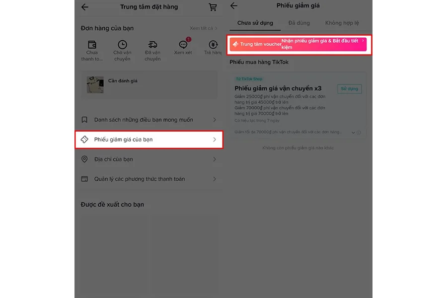 cach de lay voucher freeship extra tiktok that de dang 4 Nhấn vào mục Phiếu giảm giá của bạn