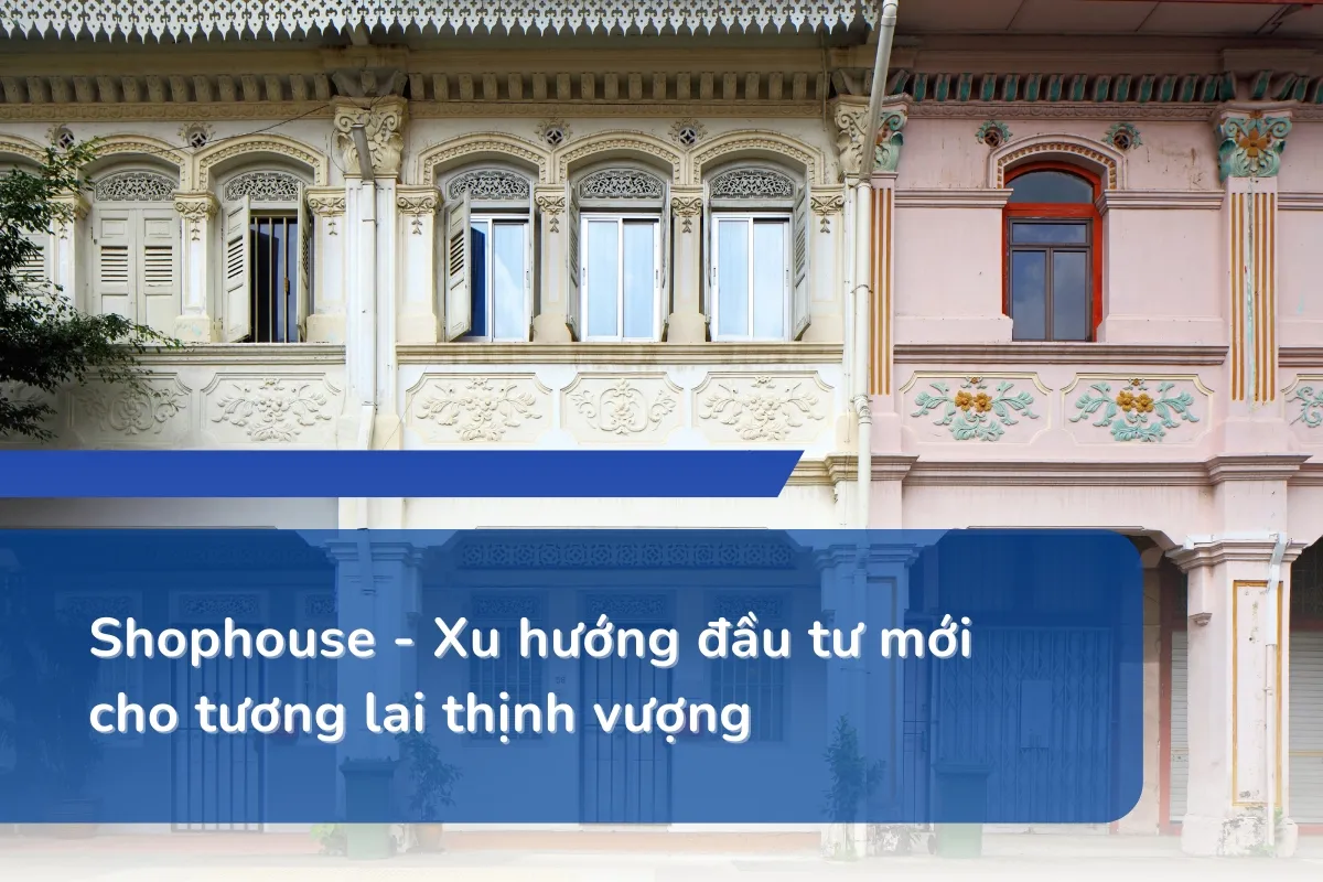 Khu vực shophouse hiện đại với các cửa hàng và quán cà phê