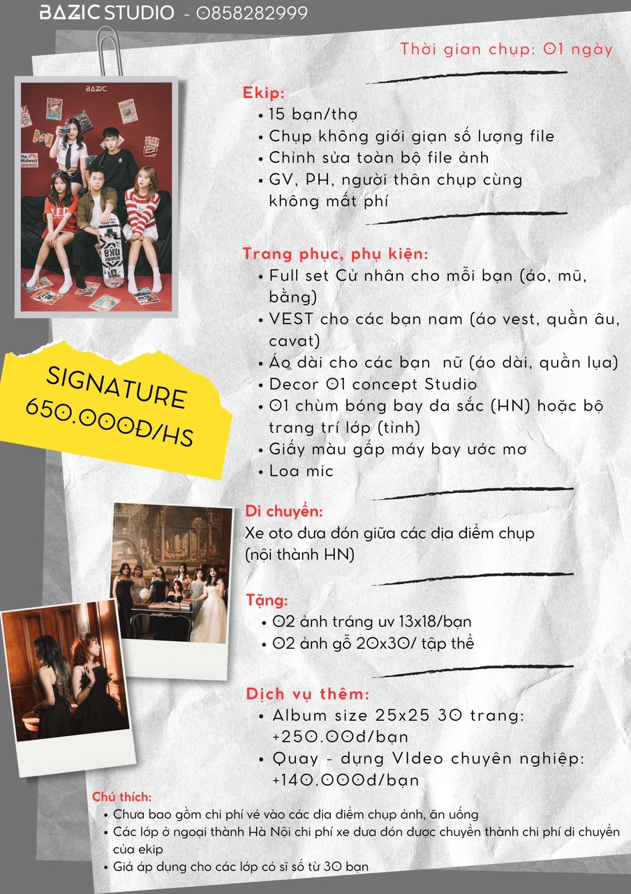 Báo giá chụp ảnh Basiz Studio - Gói Signature