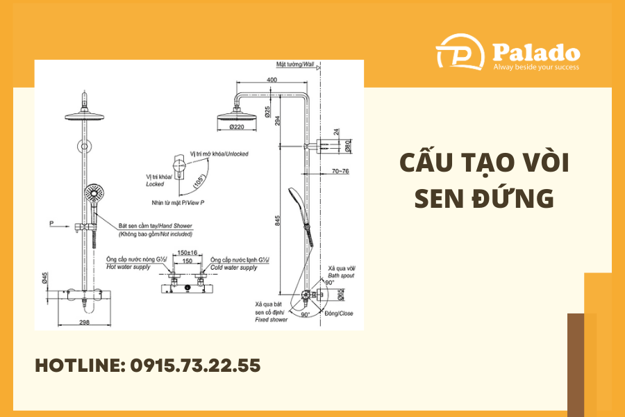 Cấu tạo vòi sen đứng