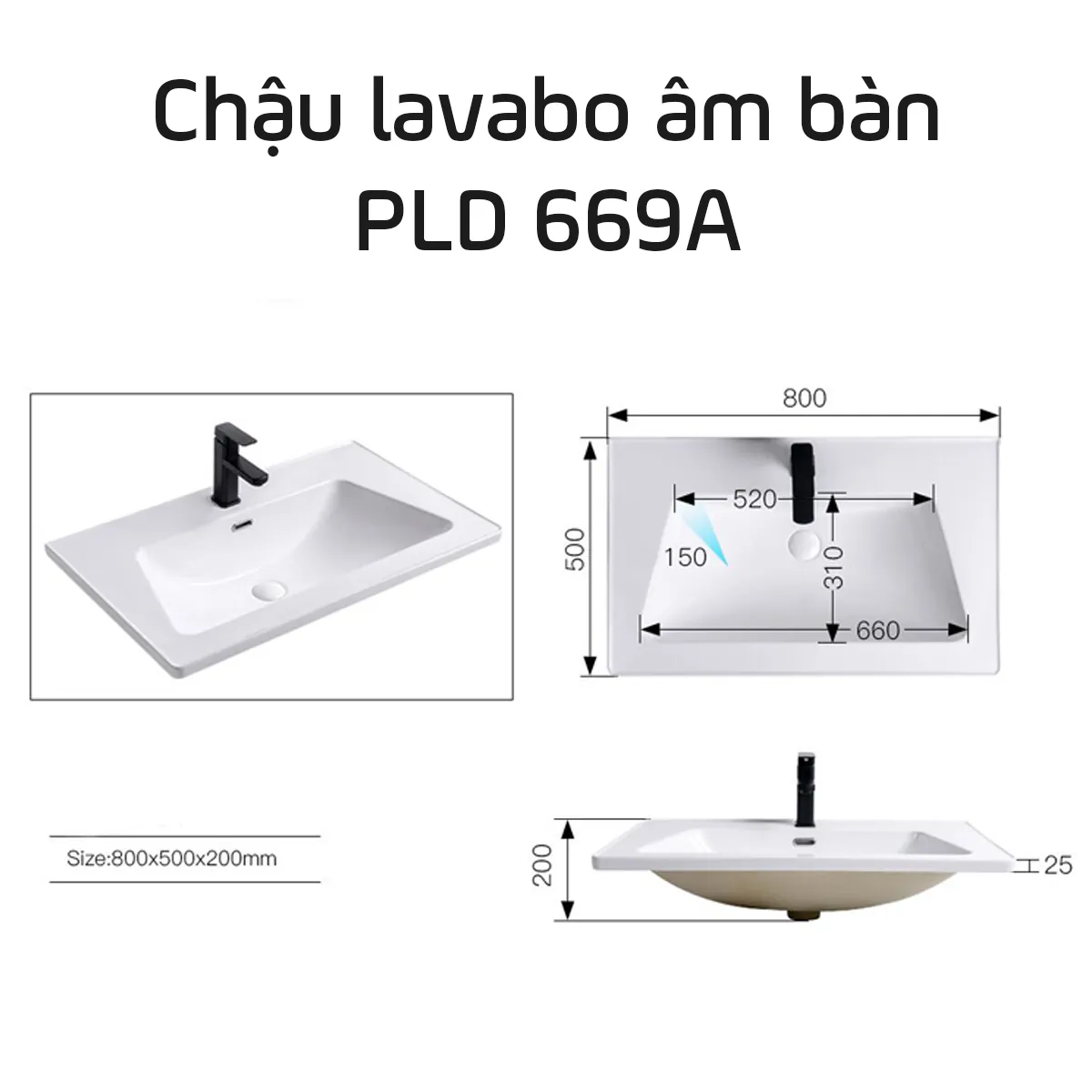 Chậu rửa lavabo âm bàn Palado PLD669A