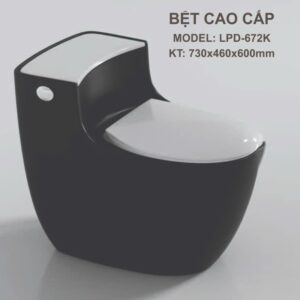 Bồn cầu liền khối xả xoáy S-trap Đen (Siphonic one-piece toilet S-trap PLD-672K)