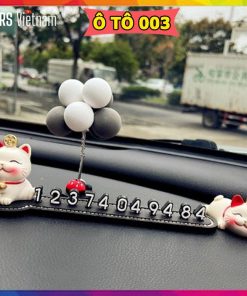 Bảng số điện thoại viền đá SỐ ĐỨNG mix 4 chú mèo nhỏ xinh xắn trang trí taplo xe hơi