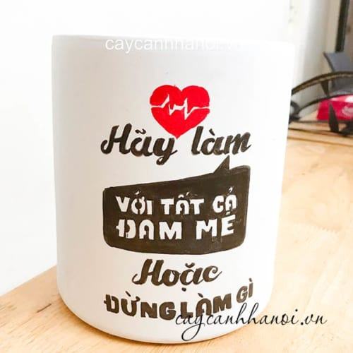 Chậu cây cảnh với slogan hãy làm với tất cả đam mê