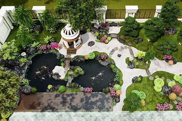 Thiết kế sân vườn cảnh quan với hồ nước