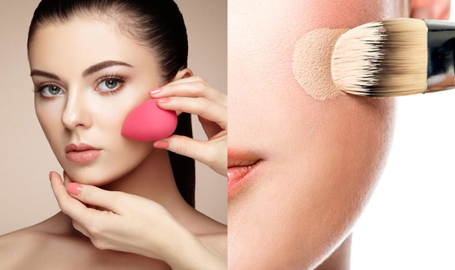 Nên sử dụng cọ hoặc bông mút để trang điểm