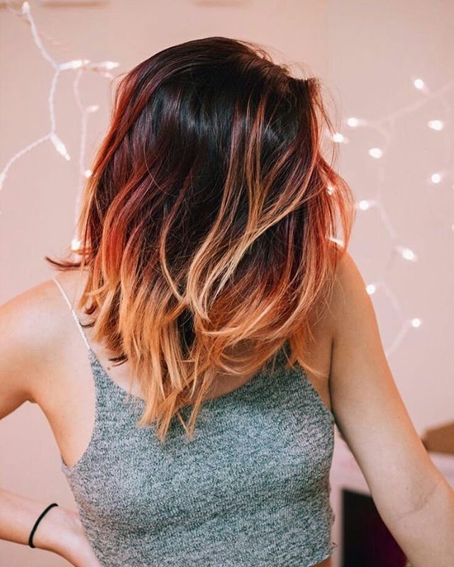 Tóc nhuộm ánh tím kết hợp đỏ cam kiểu highlight cực đẹp