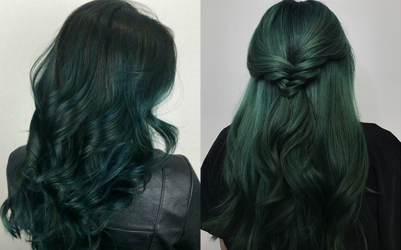 Tóc nhuộm màu xanh rêu đen được nhiều bạn tóc dài lựa chọn