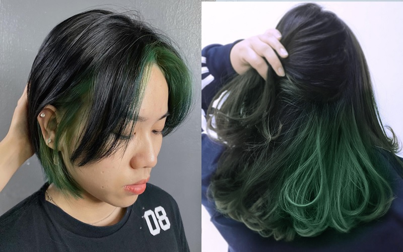 Tóc màu xanh rêu kết hợp với các gam màu trầm