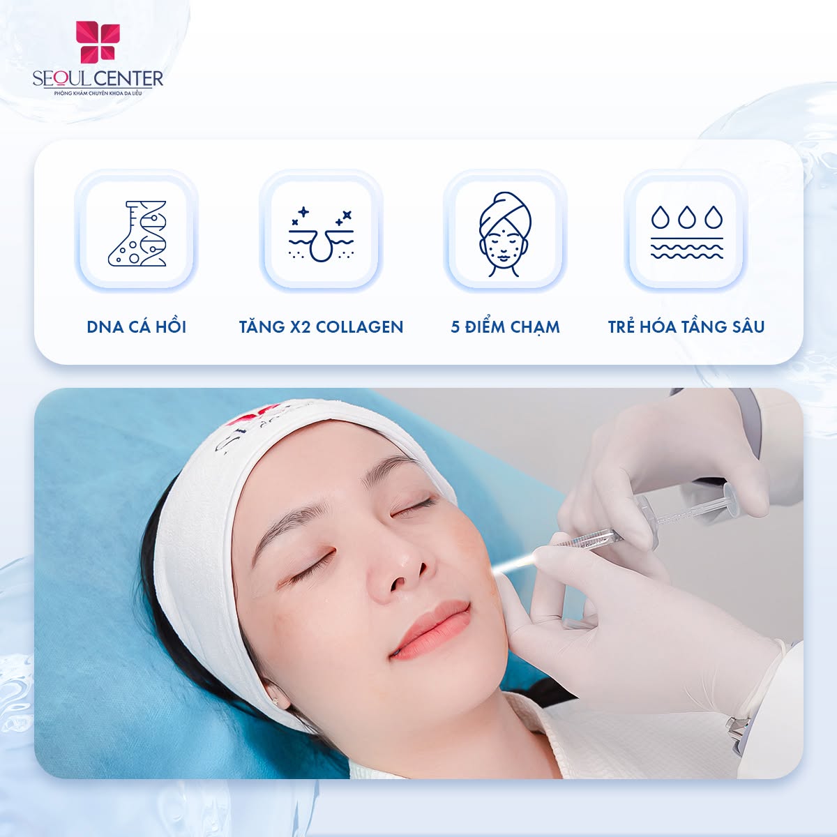 Bác sĩ tiến hành tiêm Rejuran Healer vào da theo kỹ thuật tiêm B.A.P
