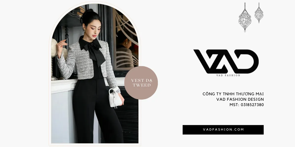 Vest nữ dạ Tweed tay ngắn - Phong cách cổ điển đầy sang trọng