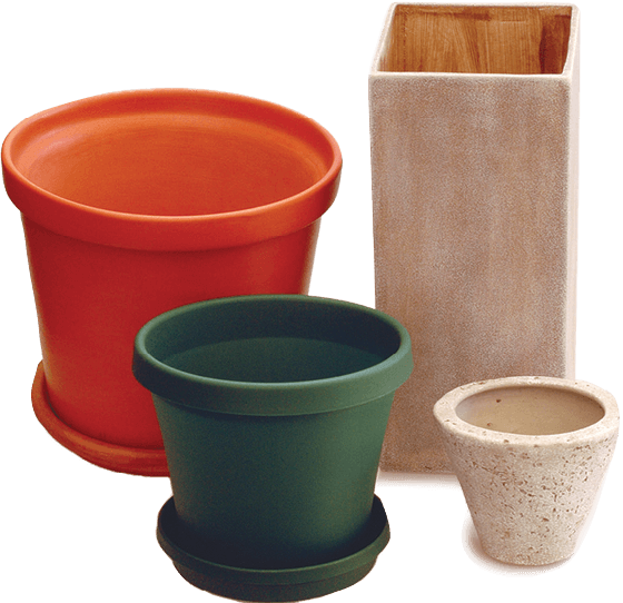 Plastic pots and clay pots