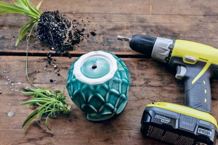 If a container you would like to use for your plant doesn’t have a drainage hole, you can easily drill a hole with a diamond-tipped drill bit or masonry bit.