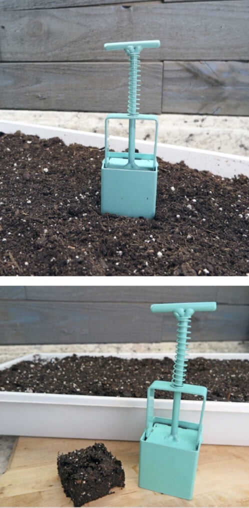 You can stamp out blocks of compressed potting soil to create your own plugs. Gently press the soil block plug down into an empty solid tray, leaving about 1/2 inch between individual blocks. Seeds or cuttings will root outward to the edges of the block, then you can transplant them. Water soil blocks carefully so you don’t break them apart. 